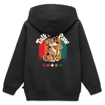 chien rétro patte patte impression dessin animé drôle woof - Sweat Premium à capuche zippé enfant bio - noir - Dos - AI Model Kid Male (0cm)