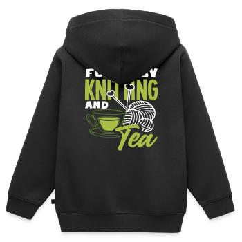 Tensioned by knitting and tea - Kids Premium Organic Zip-up Hoodie - black - Back - AI Model Kid Male (0cm)