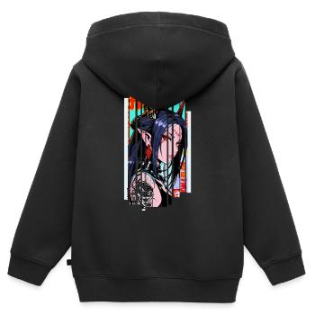 Cyborg Oni kanji - Sweat Premium à capuche zippé enfant bio - noir - Dos - AI Model Kid Male (0cm)