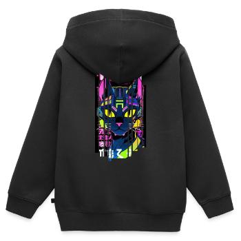 Cyborg Katze Neon Kanji - Kinder Premium Organic Zip Hoodie - Schwarz - Hinten - AI Model Kid Male (0cm)