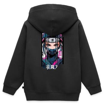 Cyborg ninja kanji - Sweat Premium à capuche zippé enfant bio - noir - Dos - AI Model Kid Male (0cm)