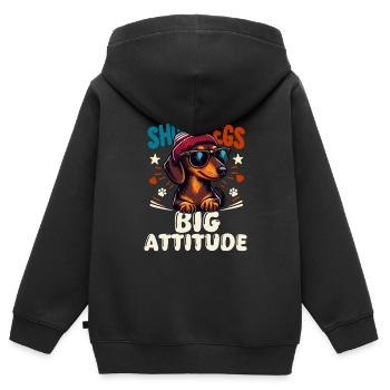 Hund Dackel Pfotenabdruck Beanie Dackelfreund Wau - Kinder Premium Organic Zip Hoodie - Schwarz - Hinten - AI Model Kid Male (0cm)