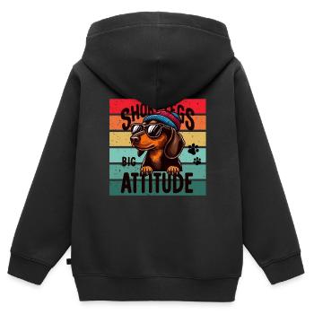 Teckel Chien Bonnet Lunettes de soleil Quatre pattes Drôle - Sweat Premium à capuche zippé enfant bio - noir - Dos - AI Model Kid Male (0cm)