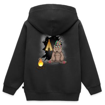Schamanen Bär Tipi Lagerfeuer Wilder Westen - Kinder Premium Organic Zip Hoodie - Schwarz - Hinten - AI Model Kid Male (0cm)