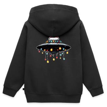 OVNI soucoupe volante Alien Noël Noël - Sweat Premium à capuche zippé enfant bio - noir - Dos - AI Model Kid Male (0cm)