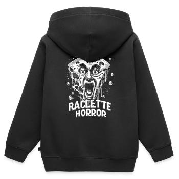 Raclette-Horror-T-Shirt: Gruseliger Käse-Schock - Kinder Premium Organic Zip Hoodie - Schwarz - Hinten - AI Model Kid Male (0cm)