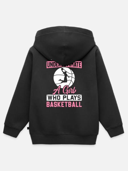 Onderschat nooit een meisje dat basketbal speelt - Kinder Premium zip hoodie biologisch - zwart