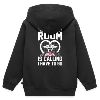 Infirmière Vie Infirmière Infirmière Infirmière Infirmière Urgentiste - Sweat Premium à capuche zippé enfant bio - noir - Dos - AI Model Kid Male (0cm)
