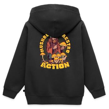 Pilzsammler Pilzzüchter Mushroom Maestro in Action - Kinder Premium Organic Zip Hoodie - Schwarz - Hinten - AI Model Kid Male (0cm)