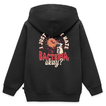 Phobie nucléaire Mysophobie - Sweat Premium à capuche zippé enfant bio - noir - Dos - AI Model Kid Male (0cm)