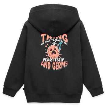 Phobie nucléaire Mysophobie - Sweat Premium à capuche zippé enfant bio - noir - Dos - AI Model Kid Male (0cm)