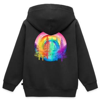 Forêt arc-en-ciel LGBT Forêt de conifères Drapeau arc-en-ciel - Sweat Premium à capuche zippé enfant bio - noir - Dos - AI Model Kid Male (0cm)