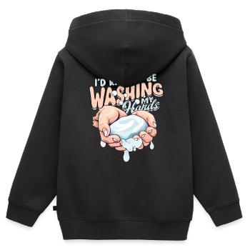 Phobie nucléaire Mysophobie - Sweat Premium à capuche zippé enfant bio - noir - Dos - AI Model Kid Male (0cm)