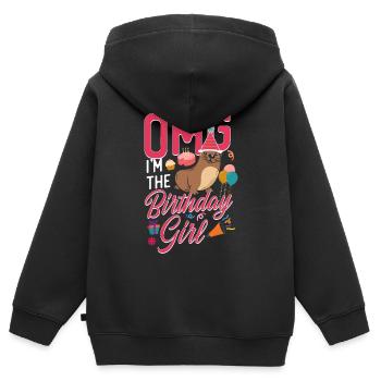 Loutre Anniversaire Fille Omg Je suis Le - Sweat Premium à capuche zippé enfant bio - noir - Dos - AI Model Kid Male (0cm)