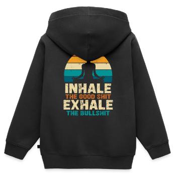 Atme Das Gute Ein, Ausatmen Den Blödsinn - Kinder Premium Organic Zip Hoodie - Schwarz - Hinten - AI Model Kid Male (0cm)