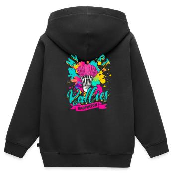 Badminton Mon cœur se rallie pour le badminton - Sweat Premium à capuche zippé enfant bio - noir - Dos - AI Model Kid Male (0cm)