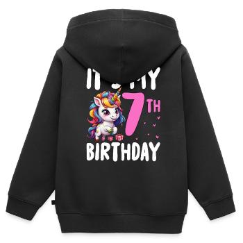 It's My 7th Birthday - Kinder Premium Organic Zip Hoodie - Schwarz - Hinten - AI Model Kid Male (0cm)