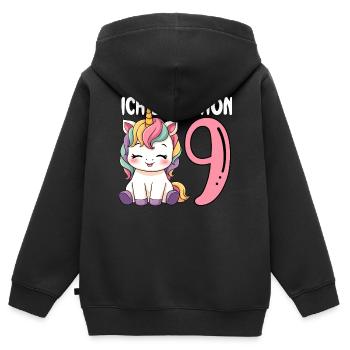 9e anniversaire de la licorne des enfants, j’ai déjà neuf ans - Sweat Premium à capuche zippé enfant bio - noir - Dos - AI Model Kid Male (0cm)
