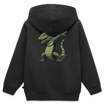 Dragon de Komodo, Lézard varan, Reptile, Dabbing - Sweat Premium à capuche zippé enfant bio - noir - Dos - AI Model Kid Male (0cm)