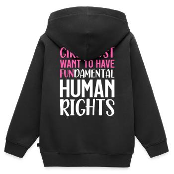 Féministes libérales Filles Humain fondamental - Sweat Premium à capuche zippé enfant bio - noir - Dos - AI Model Kid Male (0cm)
