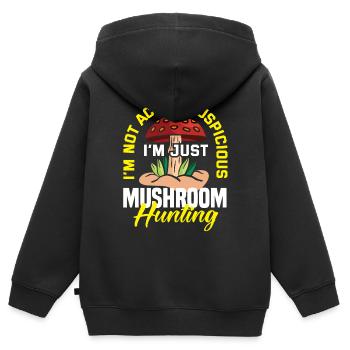 Ich Bin Nur Pilzjäger Nicht Verdächtig - Kinder Premium Organic Zip Hoodie - Schwarz - Hinten - AI Model Kid Male (0cm)