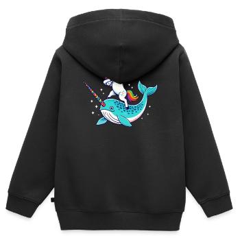 Narval, Licorne, Baleine, Créature Marine, Dabbing - Sweat Premium à capuche zippé enfant bio - noir - Dos - AI Model Kid Male (0cm)