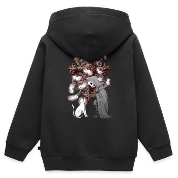 Halloween fantôme fantôme croix crucifix chat - Sweat Premium à capuche zippé enfant bio - noir - Dos - AI Model Kid Male (0cm)