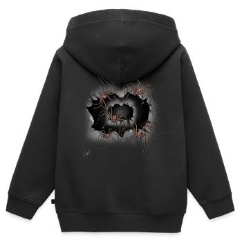 Araignées d’Halloween Araignées araignées Phobie Panique - Sweat Premium à capuche zippé enfant bio - noir - Dos - AI Model Kid Male (0cm)