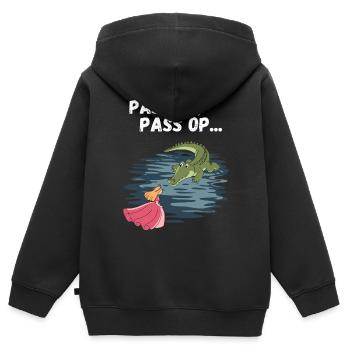 Carnaval Cologne Alaaf Crocodile Princesse Drôle - Sweat Premium à capuche zippé enfant bio - noir - Dos - AI Model Kid Male (0cm)