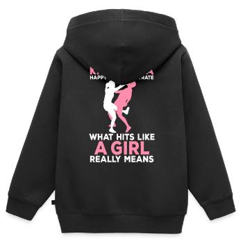 Krav Maga demonstrieren Hits wie ein Mädchen Krav - Kinder Premium Organic Zip Hoodie - Schwarz - Hinten - AI Model Kid Male (0cm)