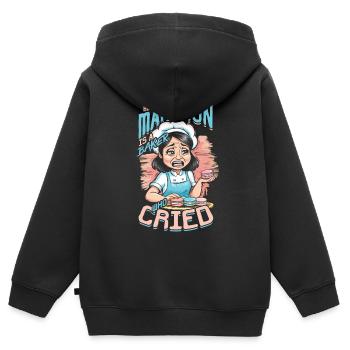 Macaron Macaron Boulanger Pâtissier - Sweat Premium à capuche zippé enfant bio - noir - Dos - AI Model Kid Male (0cm)