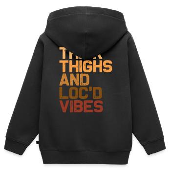 Thick Thighs Loc'd Vibes Melanin Brown Skin - Kinder Premium Organic Zip Hoodie - Schwarz - Hinten - AI Model Kid Male (0cm)