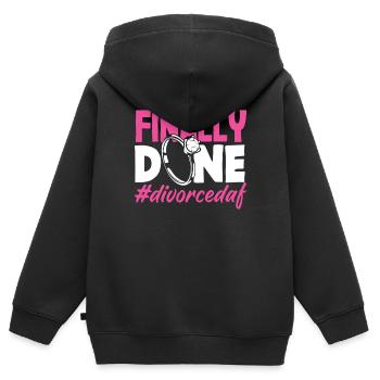 Finalement divorcé - Sweat Premium à capuche zippé enfant bio - noir - Dos - AI Model Kid Male (0cm)