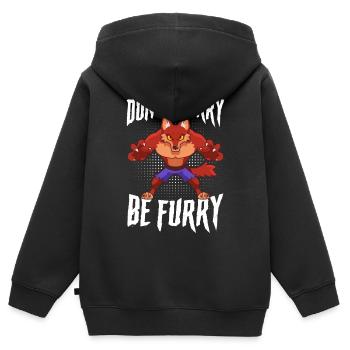 Furry Fandom Furries Fursona Don't Worry Be Furry - Kids Premium Organic Zip-up Hoodie - black - Back - AI Model Kid Male (0cm)