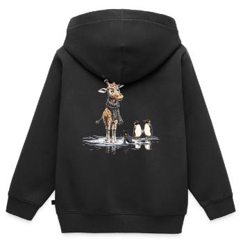 Oups - Drôle de girafe et de pingouins - Sweat Premium à capuche zippé enfant bio - noir - Dos - AI Model Kid Male (0cm)