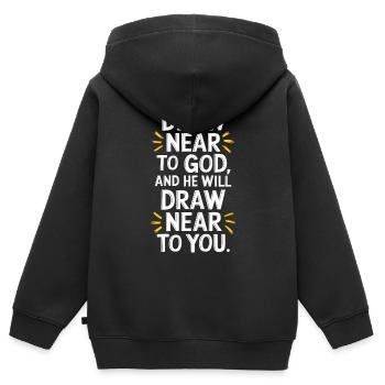Nähere dich Gott, und er wird sich dir nähern - Kinder Premium Organic Zip Hoodie - Schwarz - Hinten - AI Model Kid Male (0cm)