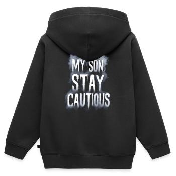 Mon fils reste prudent brouillard fantôme - Sweat Premium à capuche zippé enfant bio - noir - Dos - AI Model Kid Male (0cm)