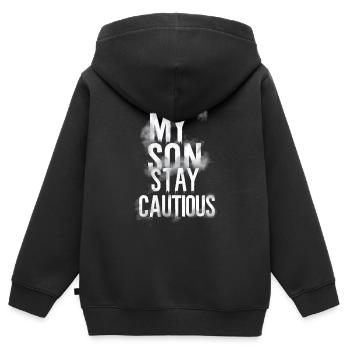 Mon fils reste prudent - Sweat Premium à capuche zippé enfant bio - noir - Dos - AI Model Kid Male (0cm)