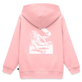 Shirt Design: Actionreicher Skateboard-Sturz - Kinder Premium Organic Zip Hoodie - Rosa - Hinten - AI Model Kid Female (0cm)