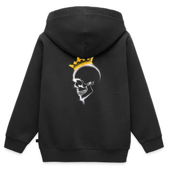 vue latérale crâne avec couronne - Sweat Premium à capuche zippé enfant bio - noir - Dos - AI Model Kid Male (0cm)