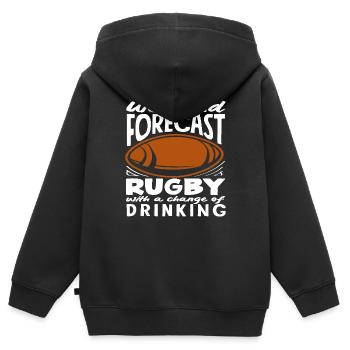 Wochenende Prognose Rugby Spieler Spaß - Kinder Premium Organic Zip Hoodie - Schwarz - Hinten - AI Model Kid Male (0cm)