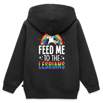Nourris-moi aux lesbiennes Fierté lesbienne LGBTQ - Sweat Premium à capuche zippé enfant bio - noir - Dos - AI Model Kid Male (0cm)