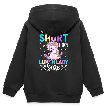 Je ne suis pas petite, je suis la dame du déjeuner - Sweat Premium à capuche zippé enfant bio - noir - Dos - AI Model Kid Male (0cm)