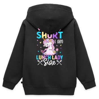Je ne suis pas petite, je suis la dame du déjeuner - Sweat Premium à capuche zippé enfant bio - noir - Dos - AI Model Kid Male (0cm)