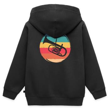 Joueur de tuba Amateur de musique rétro - Sweat Premium à capuche zippé enfant bio - noir - Dos - AI Model Kid Male (0cm)