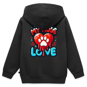 Valentine's Day Heart Paw Dog Four-legged Dog Fan - Kids Premium Organic Zip-up Hoodie - black - Back - AI Model Kid Male (0cm)