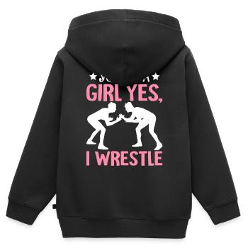 Lutteuse Je suis une fille , je - Sweat Premium à capuche zippé enfant bio - noir - Dos - AI Model Kid Male (0cm)