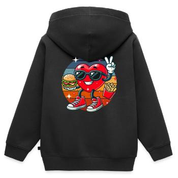 Fast food Valentine's Day heart hamburger fries dad - Kids Premium Organic Zip-up Hoodie - black - Back - AI Model Kid Male (0cm)