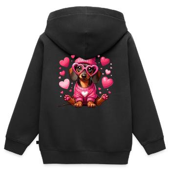 Dackel Liebe Valentinstag Hund Herz Niedlich Wau - Kinder Premium Organic Zip Hoodie - Schwarz - Hinten - AI Model Kid Male (0cm)