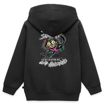 Chat au bord de la folie Style BD - Sweat Premium à capuche zippé enfant bio - noir - Dos - AI Model Kid Male (0cm)